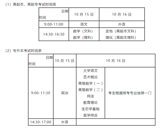 成人高考考试时间