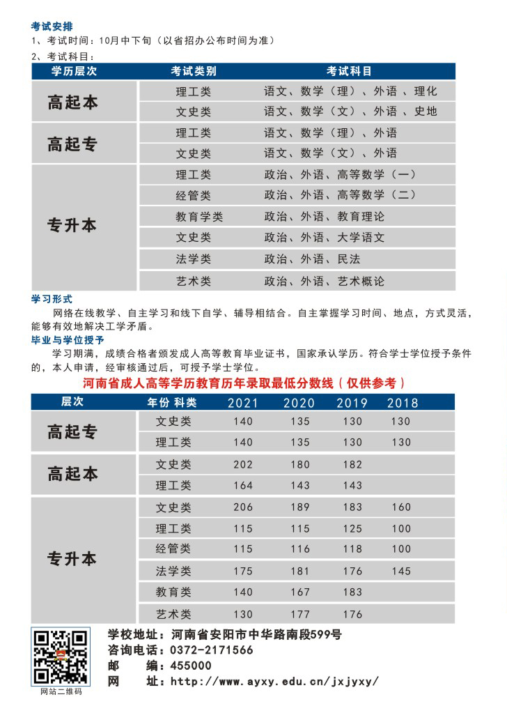 安阳学院成人高考招生简章